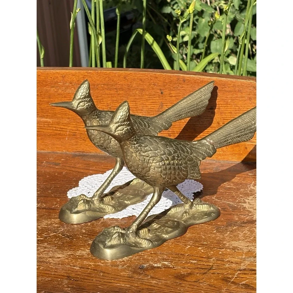 Vintage Pair Of Brass Roadrunner Figurines 7.5